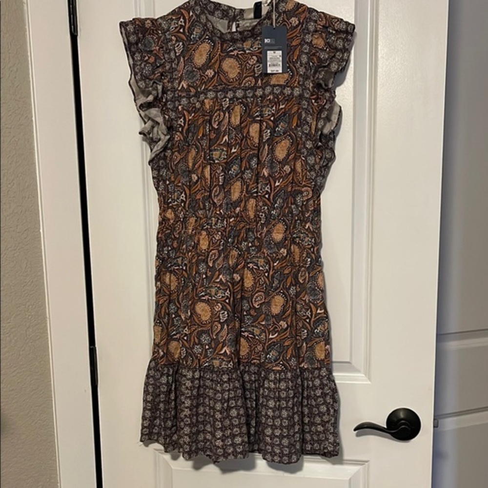Patterned Brown Floral Ruffle Dress - Picture 1 of 9